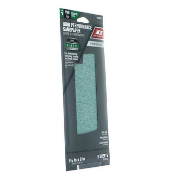 Ace 9 in. L X 3-2/3 in. W 100 Grit Aluminum Oxide Sandpaper 6 pk