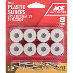Ace Plastic Slide Glide Off-White Round 1 in. W 8 pk