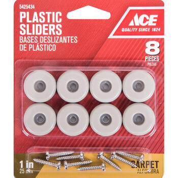 Ace Plastic Slide Glide Off-White Round 1 in. W 8 pk