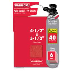 Diablo 5-1/2 in. L X 4-1/2 in. W 40 Grit Aluminum Oxide 1/4 Sheet Sandpaper 6 pk