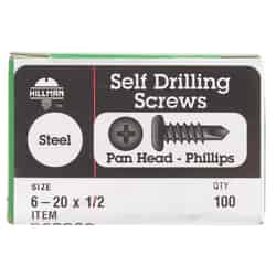 Hillman No. 6-20 x 1/2 in. L Phillips Pan Head Zinc-Plated Steel Self- Drilling Screws 100 pk