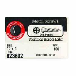 HILLMAN 10 x 1 in. L Phillips Stainless Steel Sheet Metal Screws 100 per box Oval Head