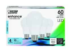 Feit Electric Enhance A19 E26 (Medium) LED Bulb Daylight 60 watt Watt Equivalence 4 pk