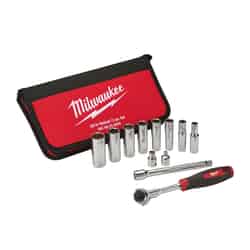 Milwaukee 3/8 in. drive Stainless Steel SAE Pivoting Ratchet Set 6 Point 12 pc.