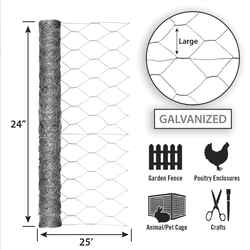 Garden Zone 24 in. H x 25 ft. L 20 Ga. Silver Poultry Netting