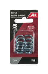 Ace Small Zinc-Plated Silver Steel 1.25 in. L 20 lb. Eight Hook 5 pk