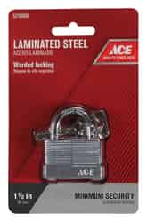 Ace 1-1/2 in. W x 7/8 in. L x 1 in. H Laminated Steel Warded Locking 1 pk Padlock