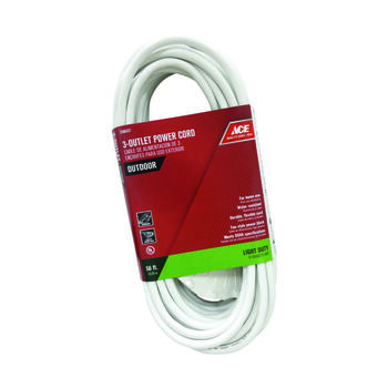 Ace 50 ft. L White Triple Outlet Cord 16/3 SJTW Outdoor