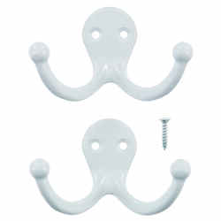 Ace 1-3/4 in. L White Metal Small Double Garment White 2 pk Hook