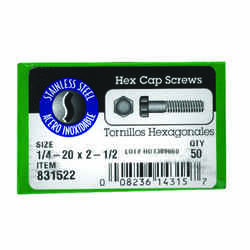 HILLMAN 1/4-20 in. Dia. x 2-1/2 in. L Stainless Steel Hex Head Cap Screw 50 box