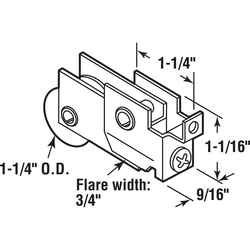 Prime-Line 1-1/4 in. D X 1/4 in. L Mill Plastic/Steel Roller Assembly 1 pk