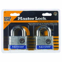 Master Lock 1-1/2 in. H x 7/8 in. W x 2 in. L Laminated Steel 4-Pin Cylinder 2 Keyed Alike Padlo