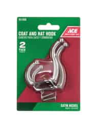 Ace 2-5/16 in. L Silver Metal Small Coat and Hat Hook Satin Nickel 2 pk