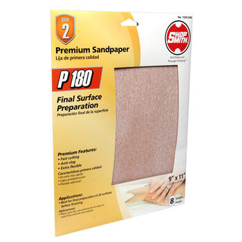 Shopsmith 11 in. L X 9 in. W 180 Grit Aluminum Oxide Sandpaper 8 pk