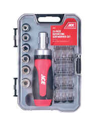 Ace 23 pc. Assorted Multi-Bit Screwdriver Set Ratcheting Metal