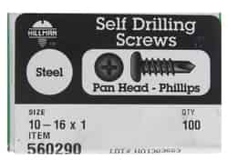 Hillman No. 10-16 x 1 in. L Phillips Pan Head Zinc-Plated Steel Self- Drilling Screws 100 pk