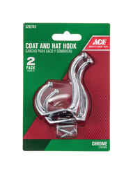 Ace 3 in. L Chrome Silver Metal Small Coat and Hat 2 pk Hook