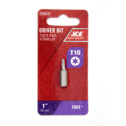 Ace T10 in. x 1 in. L 1/4 in. Hex Shank 1 pc. S2 Tool Steel Insert Bit Torx