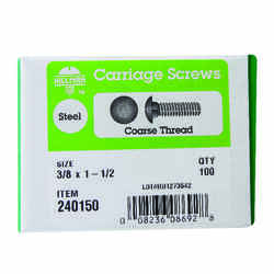 HILLMAN 3/8 Dia. x 1-1/2 in. L Zinc-Plated Steel Carriage Bolt 100 pk