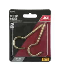 Ace Small Polished Brass Green Brass Ceiling Hook 40 lb. 2 pk 3.375 in. L