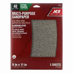 Ace 11 in. L X 9 in. W 40 Grit Aluminum Oxide Sandpaper 3 pk
