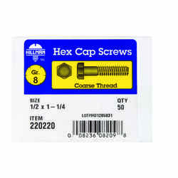 HILLMAN 1/2 in. Dia. x 1-1/4 in. L Heat Treated Yellow Dichromate Hex Head Cap Screw 50 box