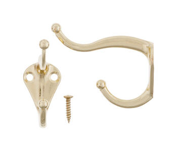 Ace Bright Brass Gold 3 in. L Small Brass Hook 2 pk Coat and Hat