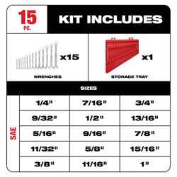 Milwaukee MAX BITE SAE Combination Wrench Set 15 pc