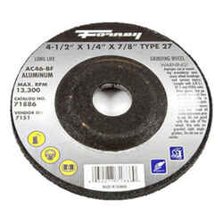 Forney 4-1/2 in. Dia. x 1/4 in. thick x 7/8 in. Aluminum Oxide Metal Grinding Wheel 13300 rpm