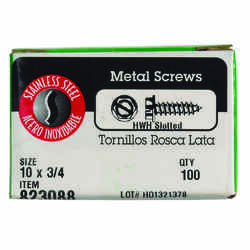 HILLMAN 10 x 3/4 in. L Slotted Stainless Steel Sheet Metal Screws Hex Washer 100 per box