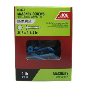 Ace 3/16 in. x 2-1/4 in. L Phillips Flat Head Ceramic Steel Masonry Screws 1 lb. 80 pk