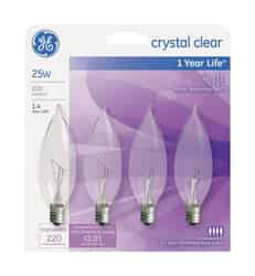 GE Lighting 25 watts CA10 Incandescent Light Bulb 220 lumens White (Clear) 4 pk Bent Tip