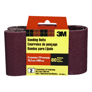 3M 24 inch in. L x 3 in. W Aluminum Oxide Sanding Belt Medium 80 Grit 2 pc.