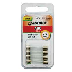 Jandorf AGC 7.5 amps 250 volt Glass Fast Acting Fuse 4 pk