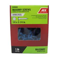 Ace 1/4 in. x 2-1/4 in. L Phillips Flat Head Ceramic Steel Masonry Screws 1 lb. 50 pk