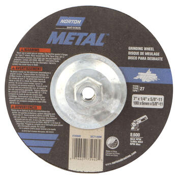 Norton 7 in. Dia. x 1/4 in. thick x 5/8 in. Aluminum Oxide Grinding Wheel 8600 rpm 1 pc.