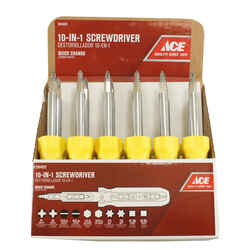 Ace 4 in. 10-in-1 Screwdriver Steel Yellow 1 pc.