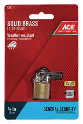 Ace 3/4 in. W x 7/16 in. L x 3/4 in. H Brass Padlock 1 pk Single Locking