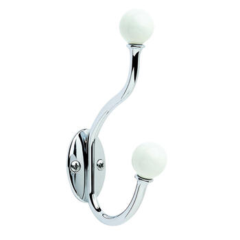 Amerock 5-1/8 in. L Silver/White Ceramic/Zinc Medium Globe Coat and Hat 1 pk Hook