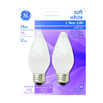 GE Lighting 25 watts F15 Incandescent Light Bulb 140 lumens Soft White Flame Tip 2 pk