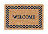 DeCoir Chevron Welcome Tan/Blue Coir Nonslip Door Mat 18 in. L x 30 in. W