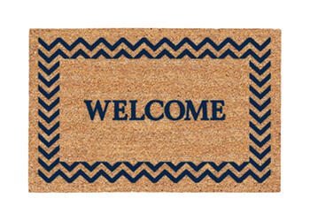 DeCoir Chevron Welcome Tan/Blue Coir Nonslip Door Mat 18 in. L x 30 in. W