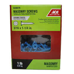 Ace 3/16 in. x 1-1/4 in. L Phillips Pan Head Ceramic Steel Masonry Screws 1 lb. 140 pk