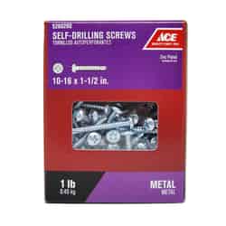 Ace 1-1/2 in. L x 10-16 Sizes Phillips Zinc-Plated Self- Drilling Screws 1 lb. Pan Head Steel