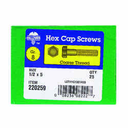 HILLMAN 1/2 in. Dia. x 5 in. L Heat Treated Yellow Dichromate Hex Head Cap Screw 25 box