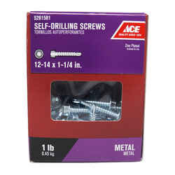 Ace 1-1/4 in. L x 12-14 Sizes Hex Hex Washer Head Zinc-Plated Self- Drilling Screws 1 lb. Steel