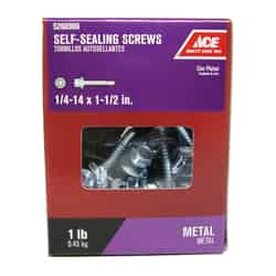 Ace 1/4-14 Sizes x 1-1/2 in. L Hex Hex Washer Head Steel Self-Sealing Screws Zinc-Plated 1 lb.
