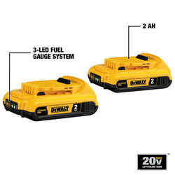 DeWalt 20V MAX XR 20 V 2 Ah Lithium-Ion Compact Battery Combo Pack 2 pc