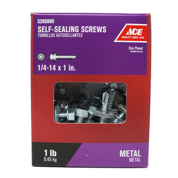 Ace 1/4-14 Sizes x 1 in. L Hex Steel Self-Sealing Screws 1 lb. Hex Washer Head Zinc-Plated