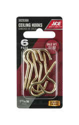 Ace Small Polished Brass Green Brass 1.6875 in. L 15 lb. 6 pk Ceiling Hook